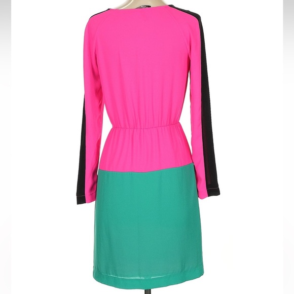 BCBGMAXAZRIA Marcel Neon Pink Color Block Cocktail Party Dress Size XXS - Picture 4 of 8